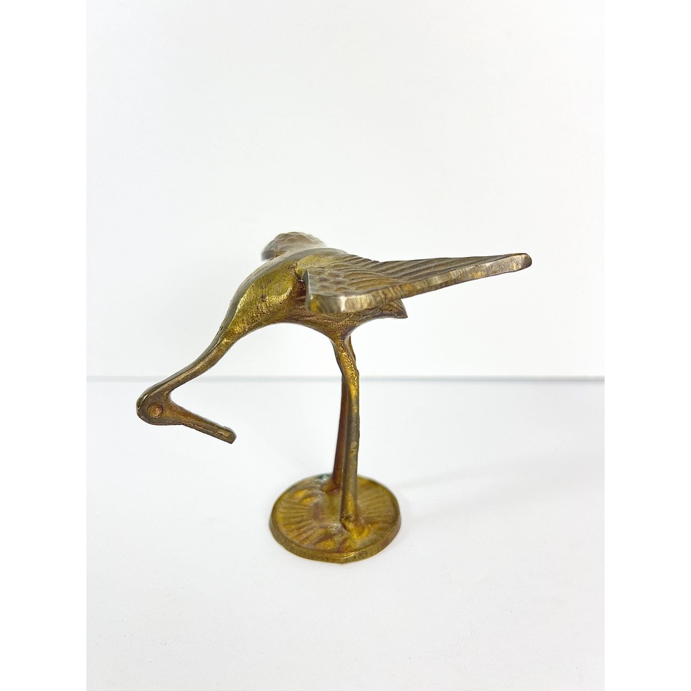 Vintage Solid Brass Cast Metal Crane‎ Sculpture 4 inches Tall Stork bird Boho